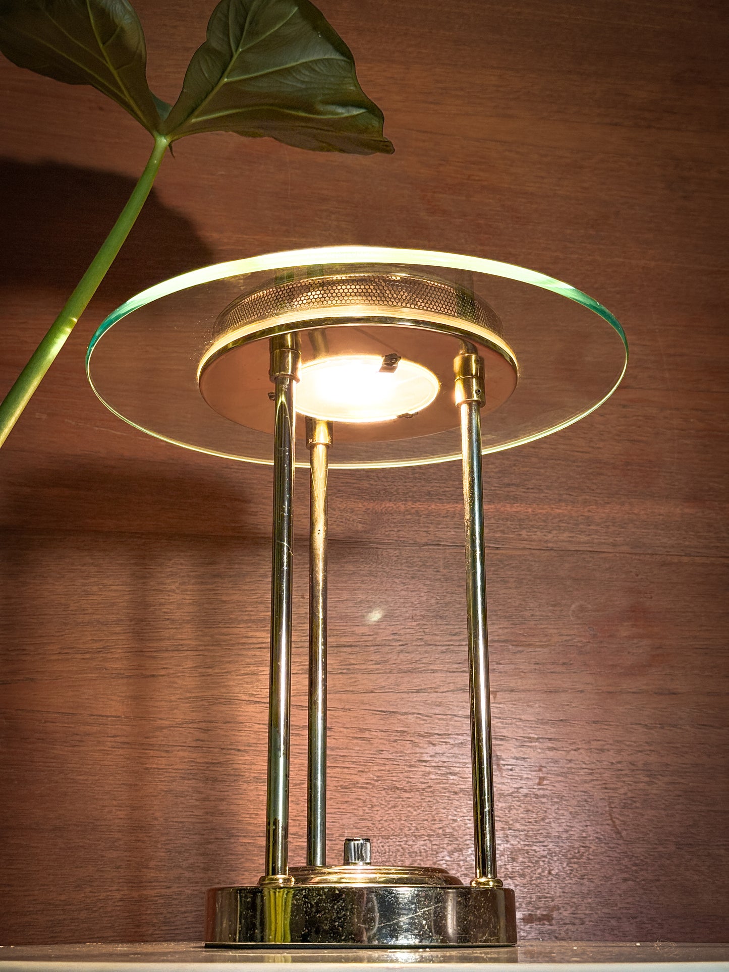 Vintage Sonneman-Style Saturn Lamp – Brass & Glass Space Age MCM Light