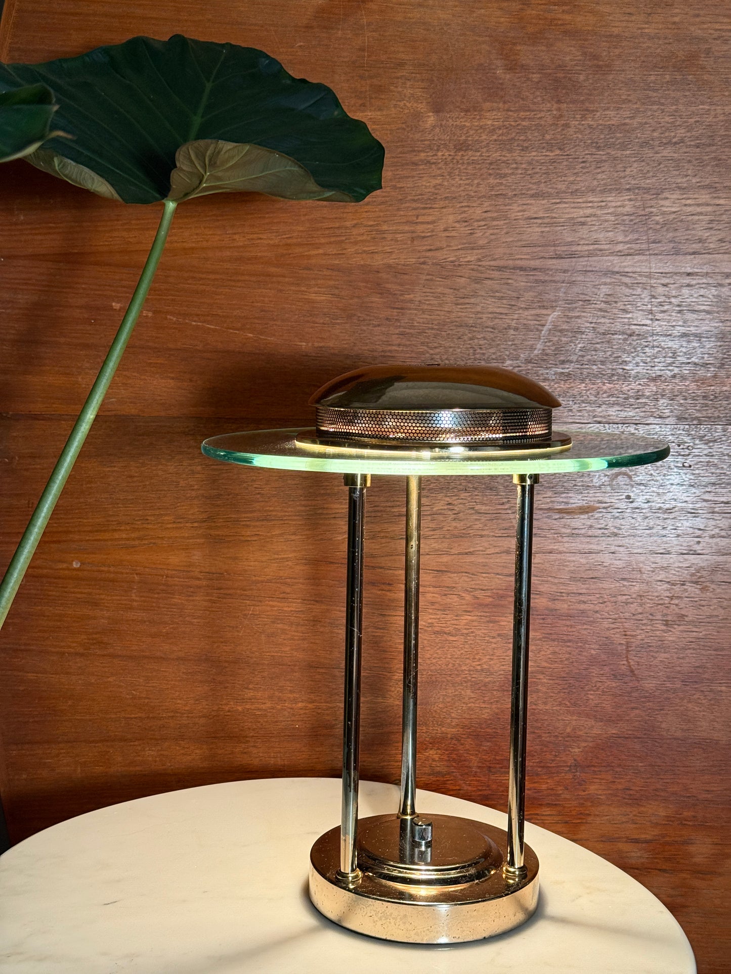 Vintage Sonneman-Style Saturn Lamp – Brass & Glass Space Age MCM Light