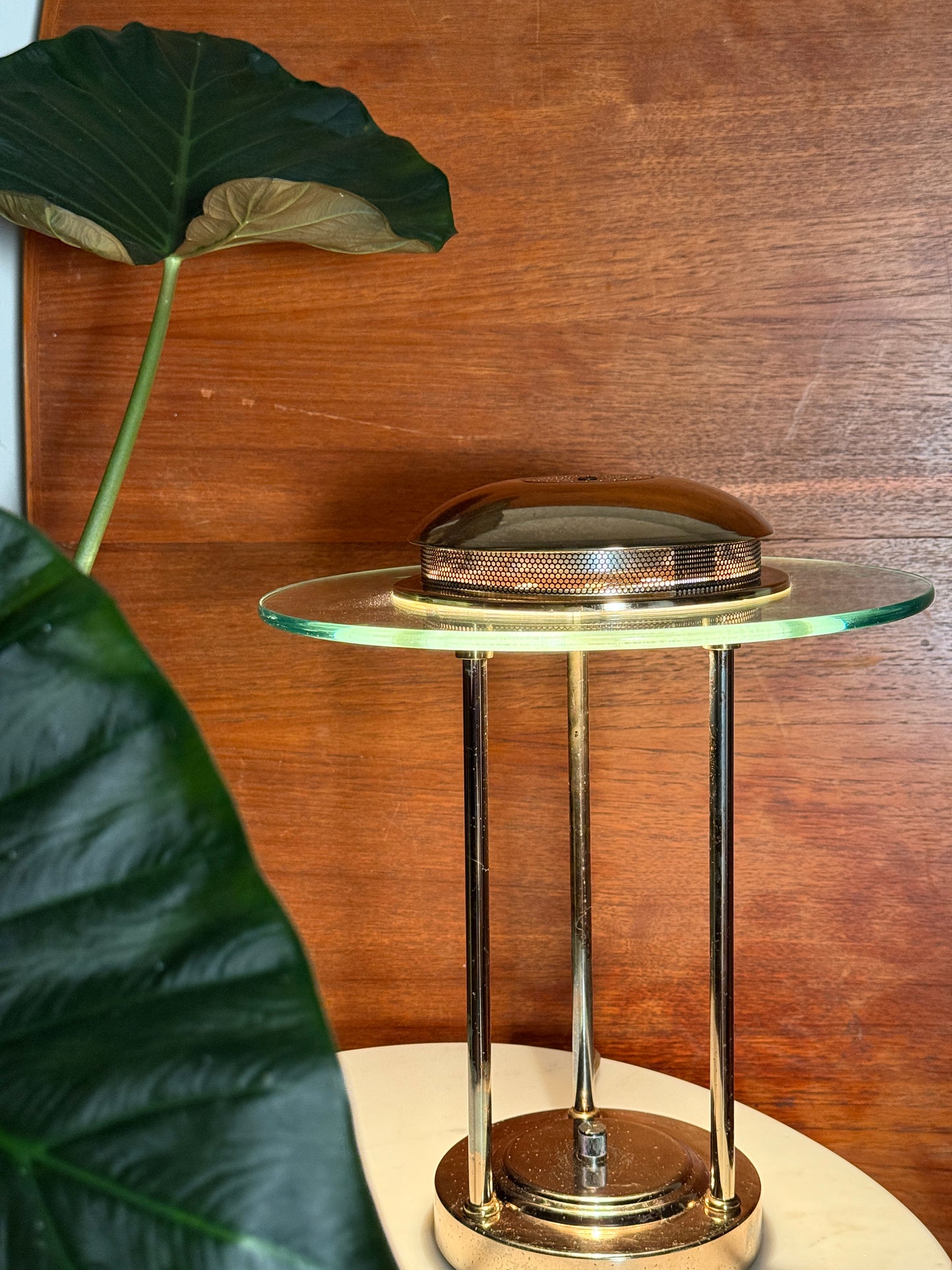 Vintage Sonneman-Style Saturn Lamp – Brass & Glass Space Age MCM Light