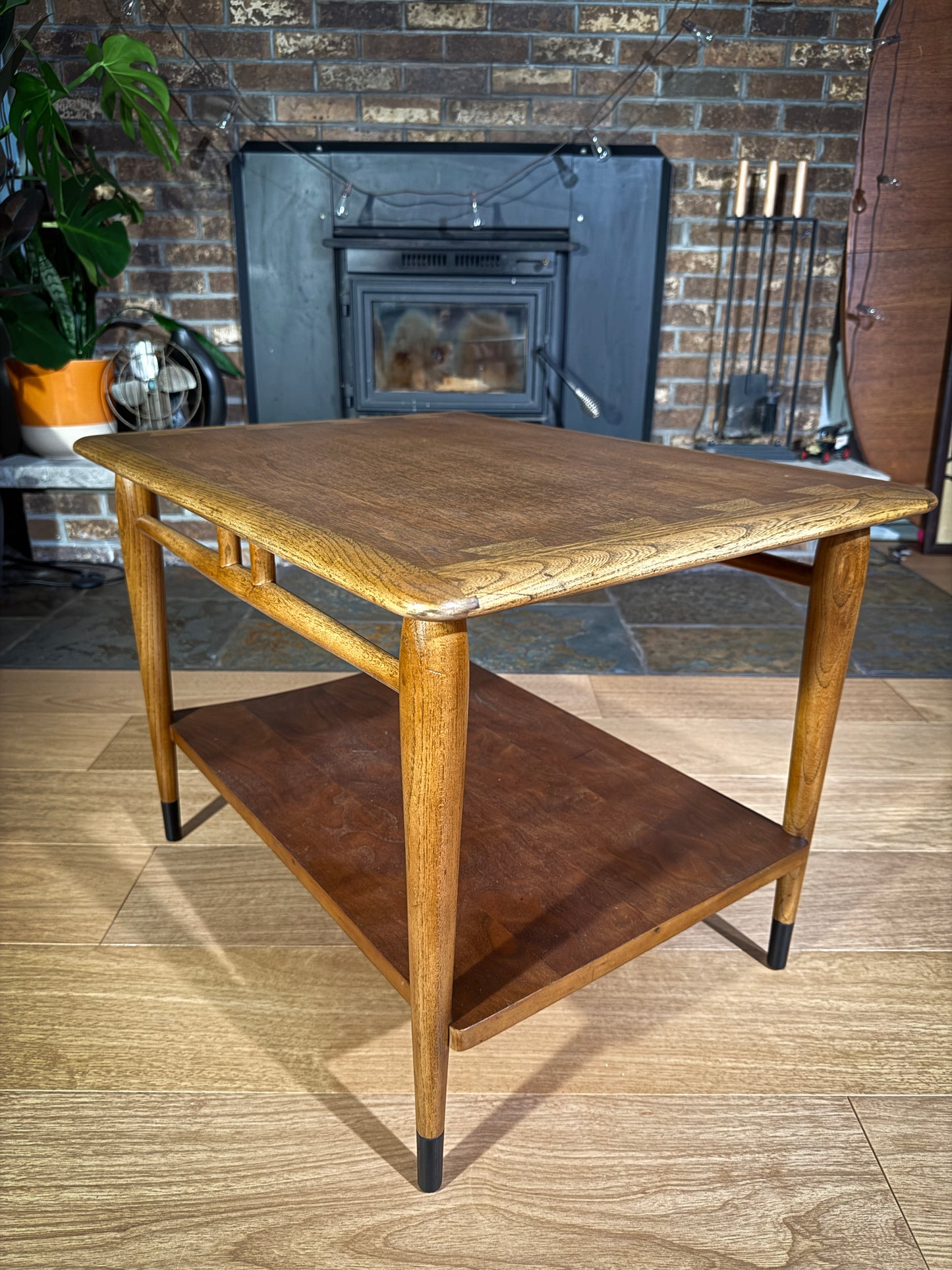 Refinished Lane Acclaim Coffee Table – Mid-Century Modern Walnut & Ash Two-Tier End Table, Dovetail Inlay