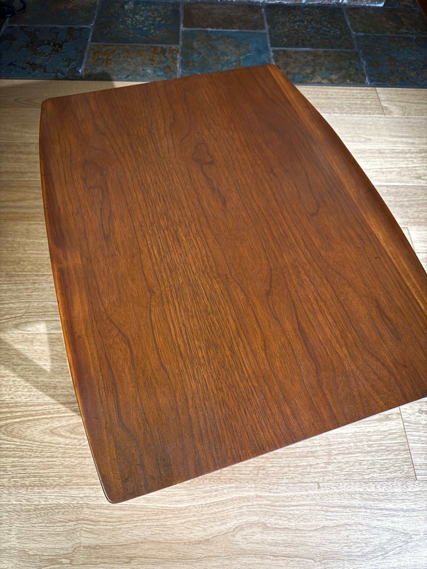 Mid-Century Walnut Coffee Table – Refinished Basset Furniture Table with Spindle Base, Vintage MCM Accent