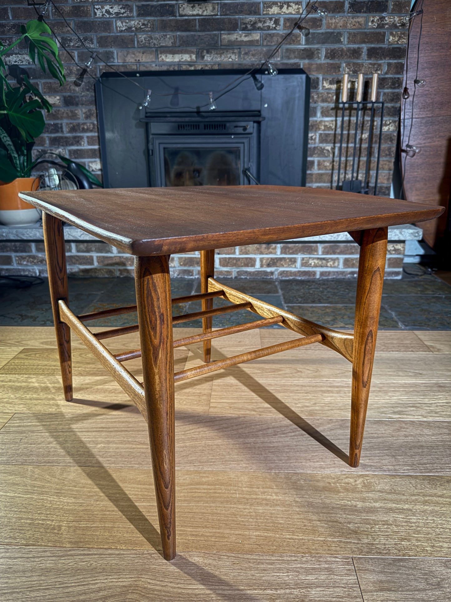 Mid-Century Walnut Coffee Table – Refinished Basset Furniture Table with Spindle Base, Vintage MCM Accent