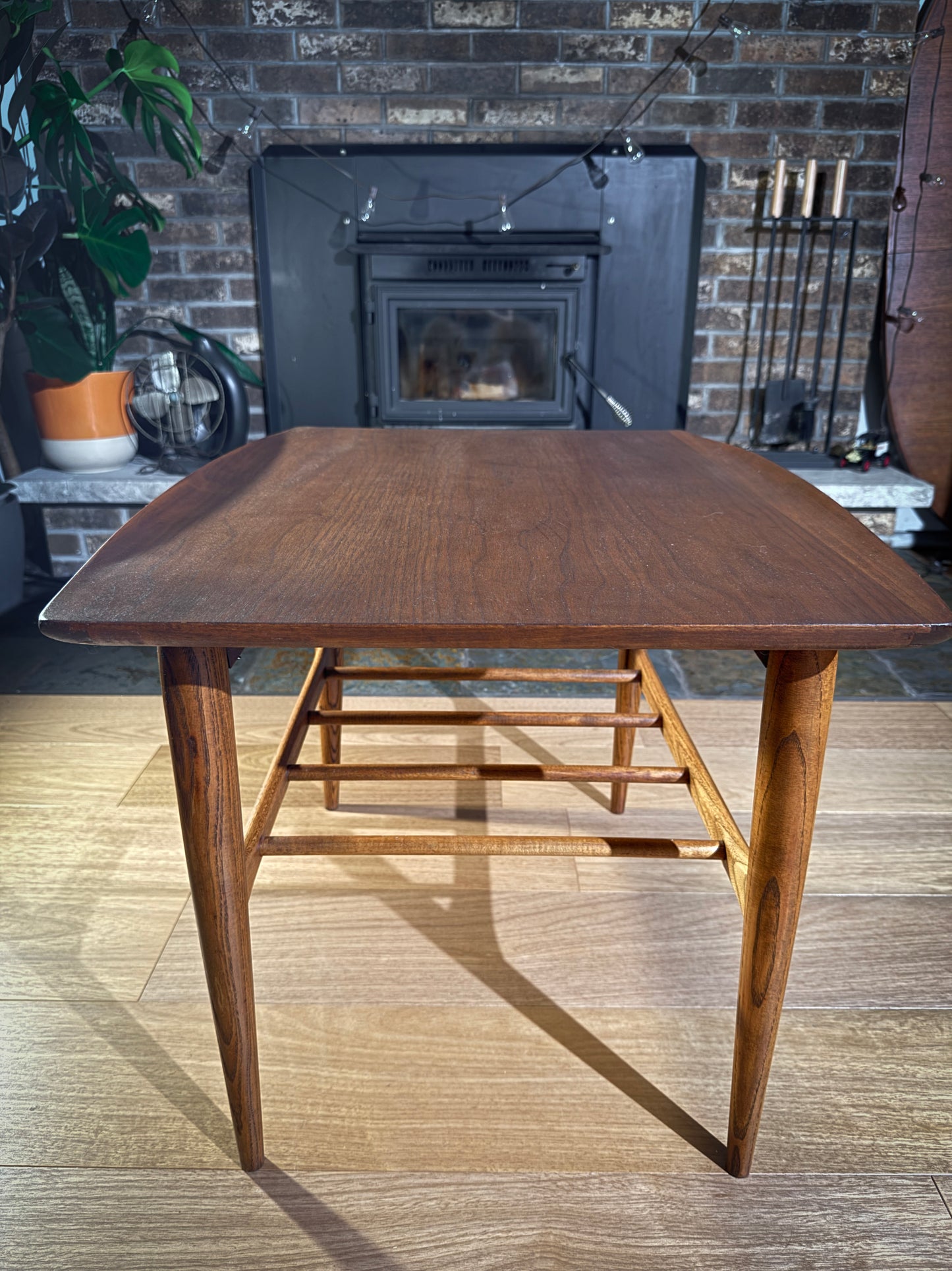 Mid-Century Walnut Coffee Table – Refinished Basset Furniture Table with Spindle Base, Vintage MCM Accent