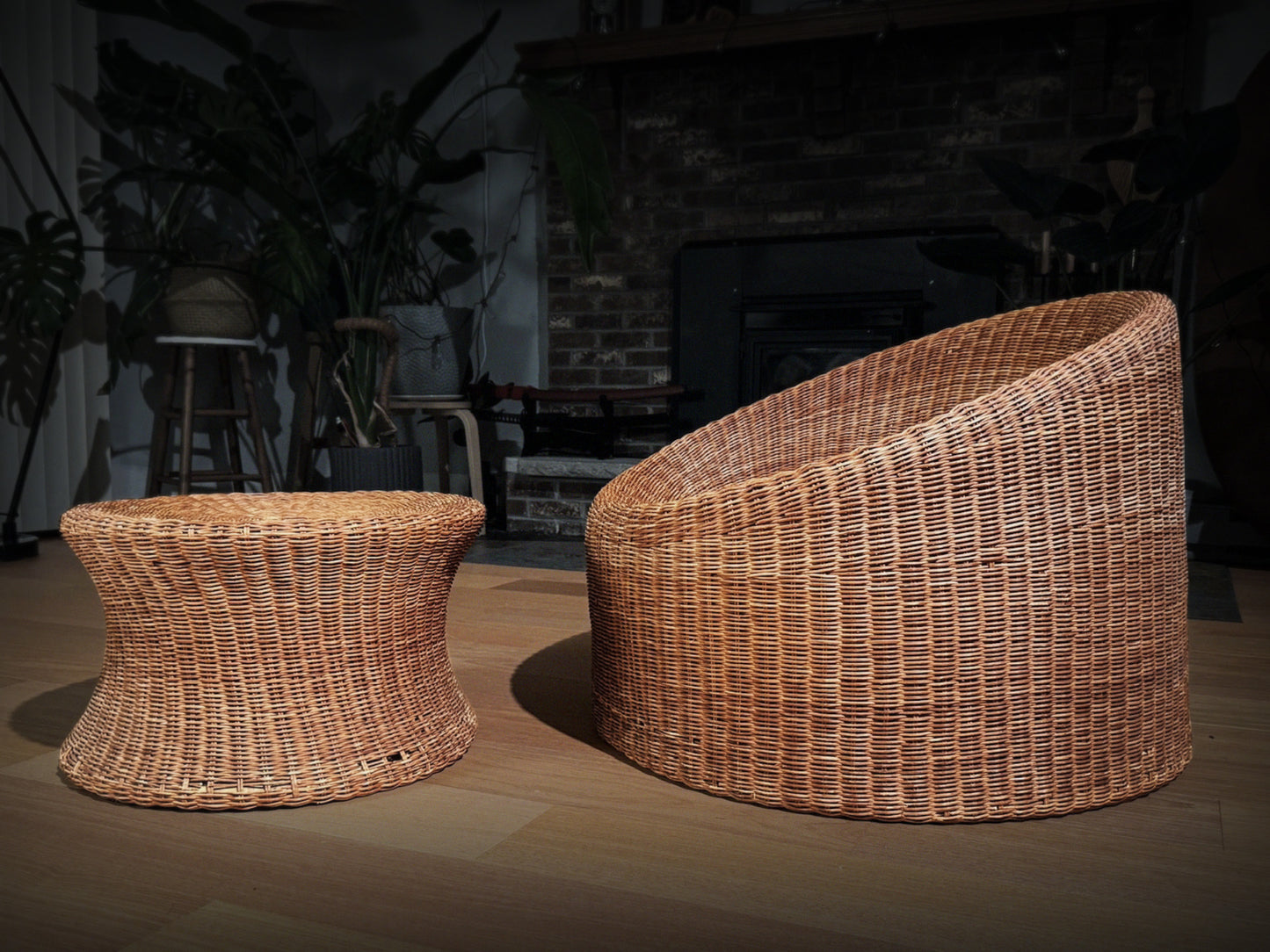 Eero Aarnio Elephant Boot Chair – Rattan Lounge & Ottoman, 1960s Stendig