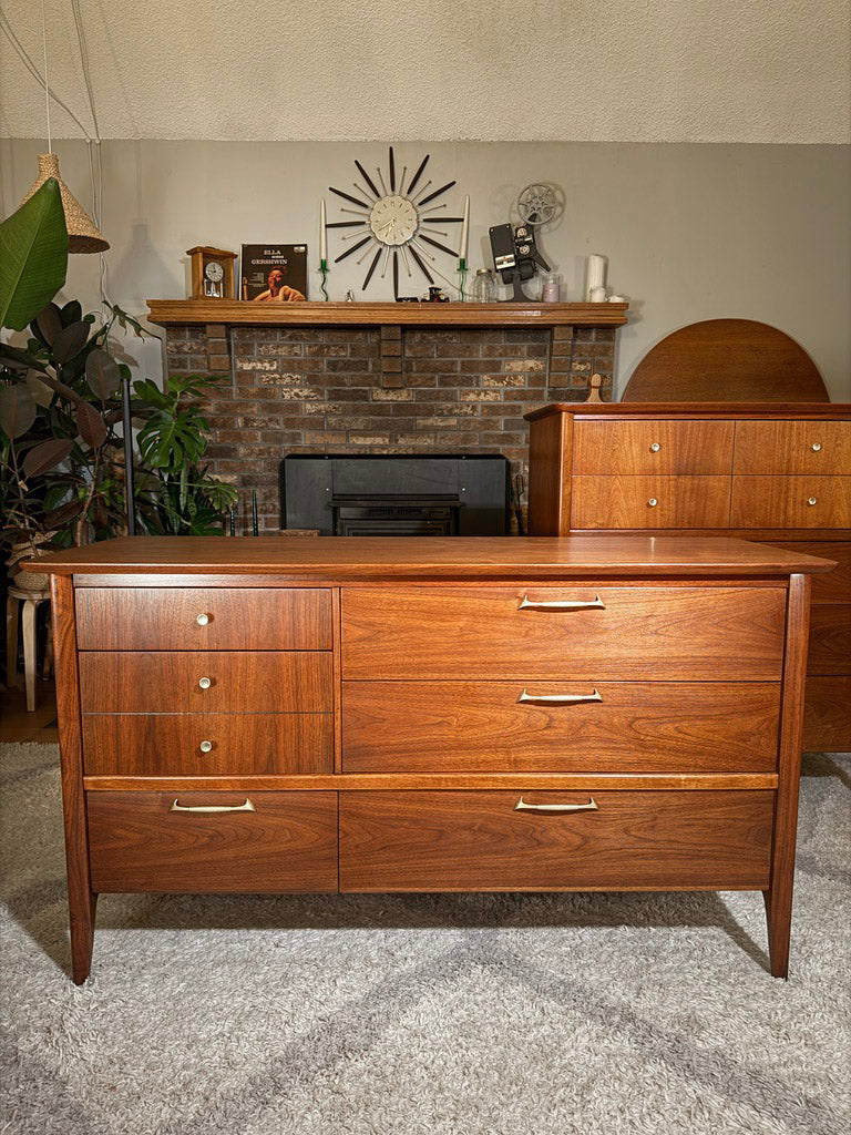 Fully Refinished Drexel “Modern” Mid Century Bedroom Set – Lowboy, Highboy, Nightstand