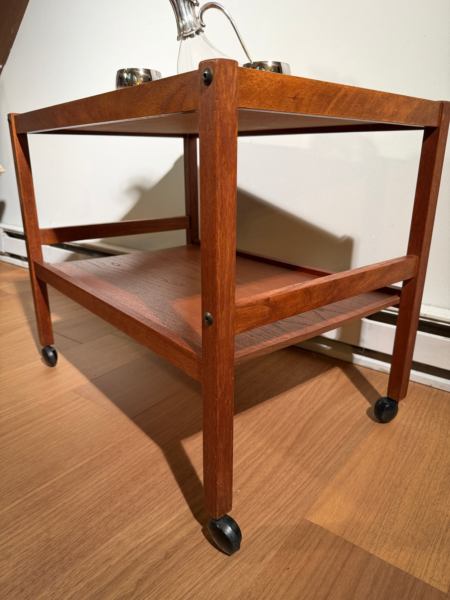 Mid-Century Danish Teak Tea Cart – BRDR Furbo Rolling Bar Cart, Two-Tier Serving Trolley