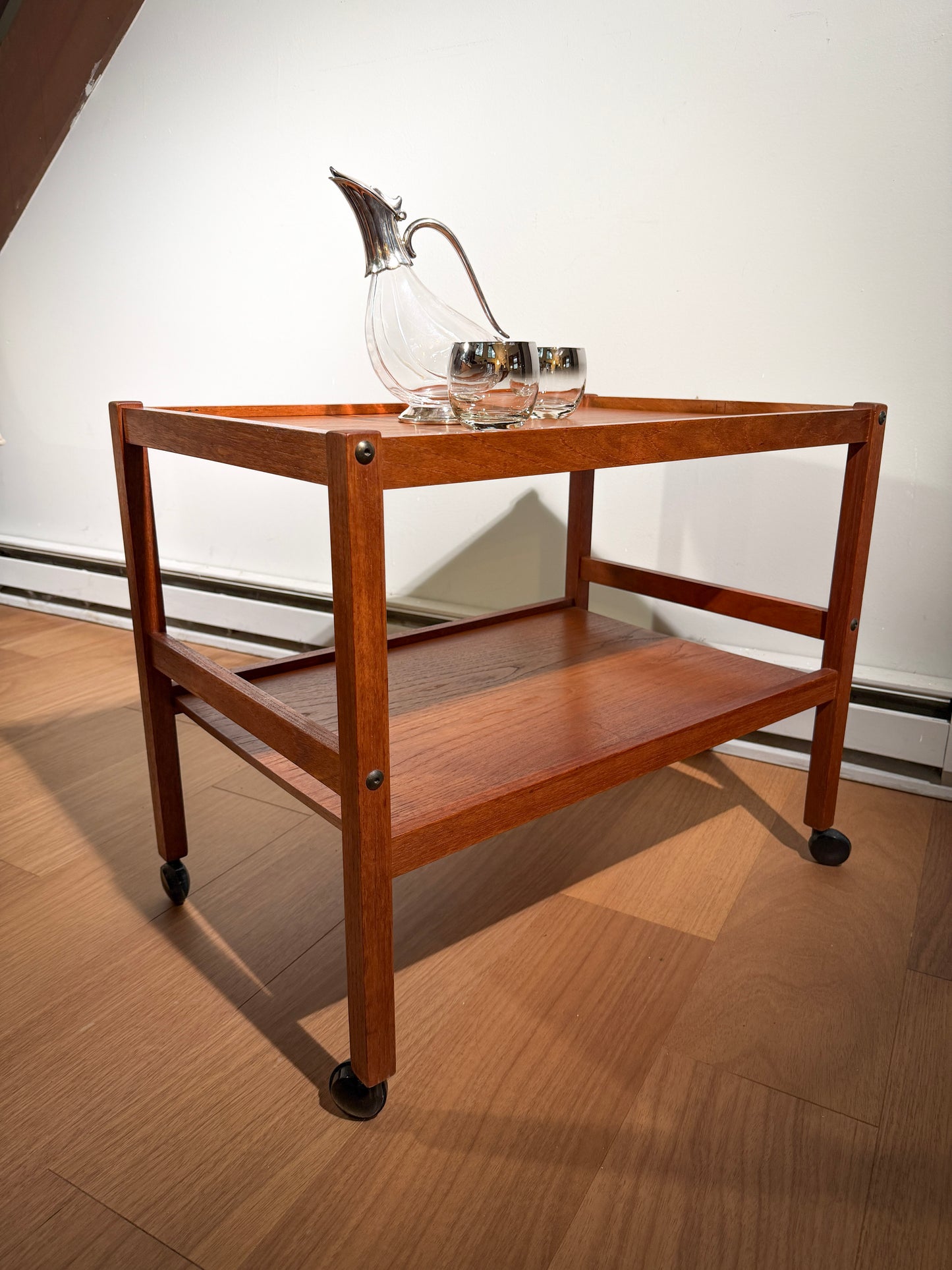 Mid-Century Danish Teak Tea Cart – BRDR Furbo Rolling Bar Cart, Two-Tier Serving Trolley