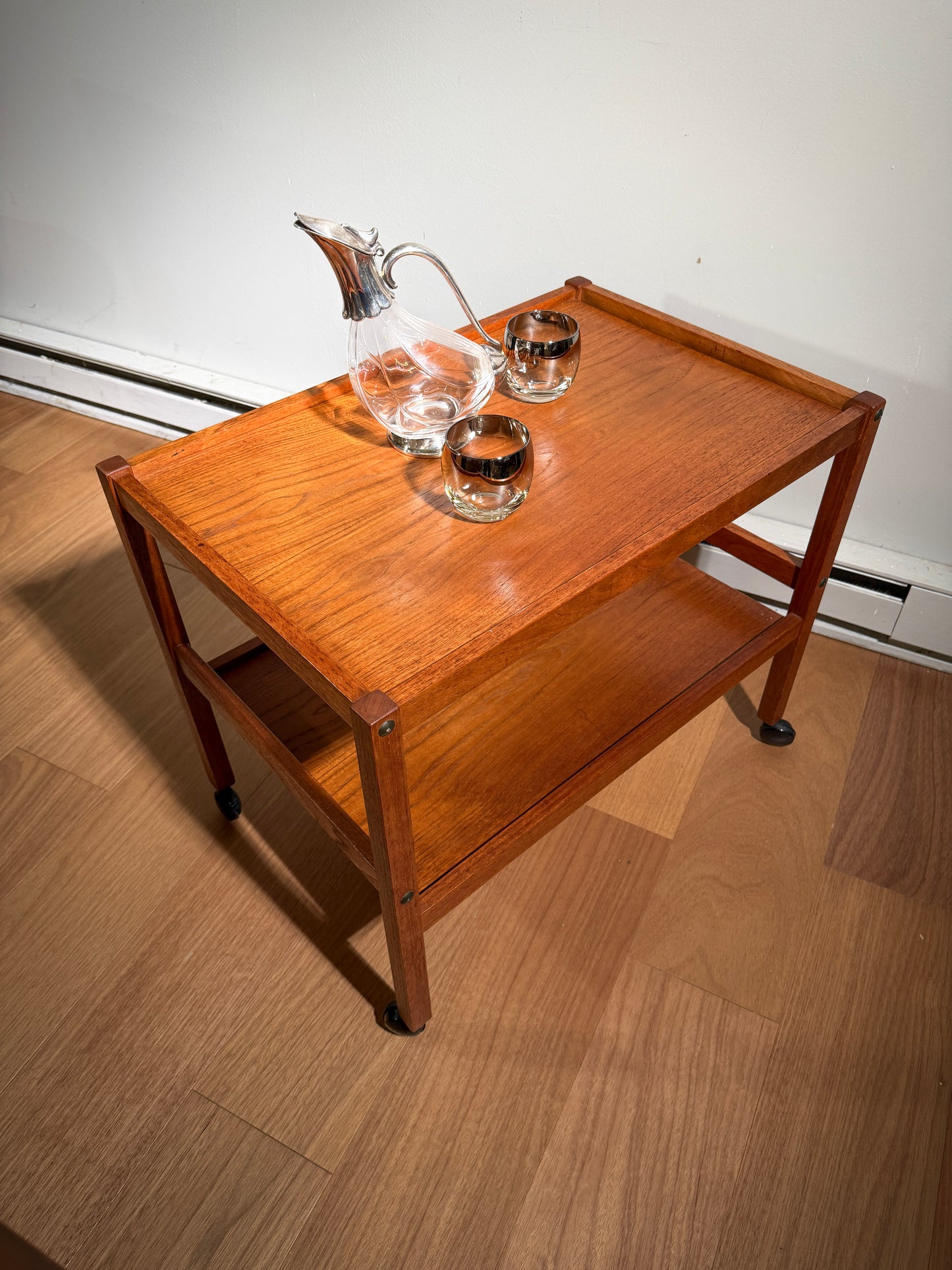 Mid-Century Danish Teak Tea Cart – BRDR Furbo Rolling Bar Cart, Two-Tier Serving Trolley