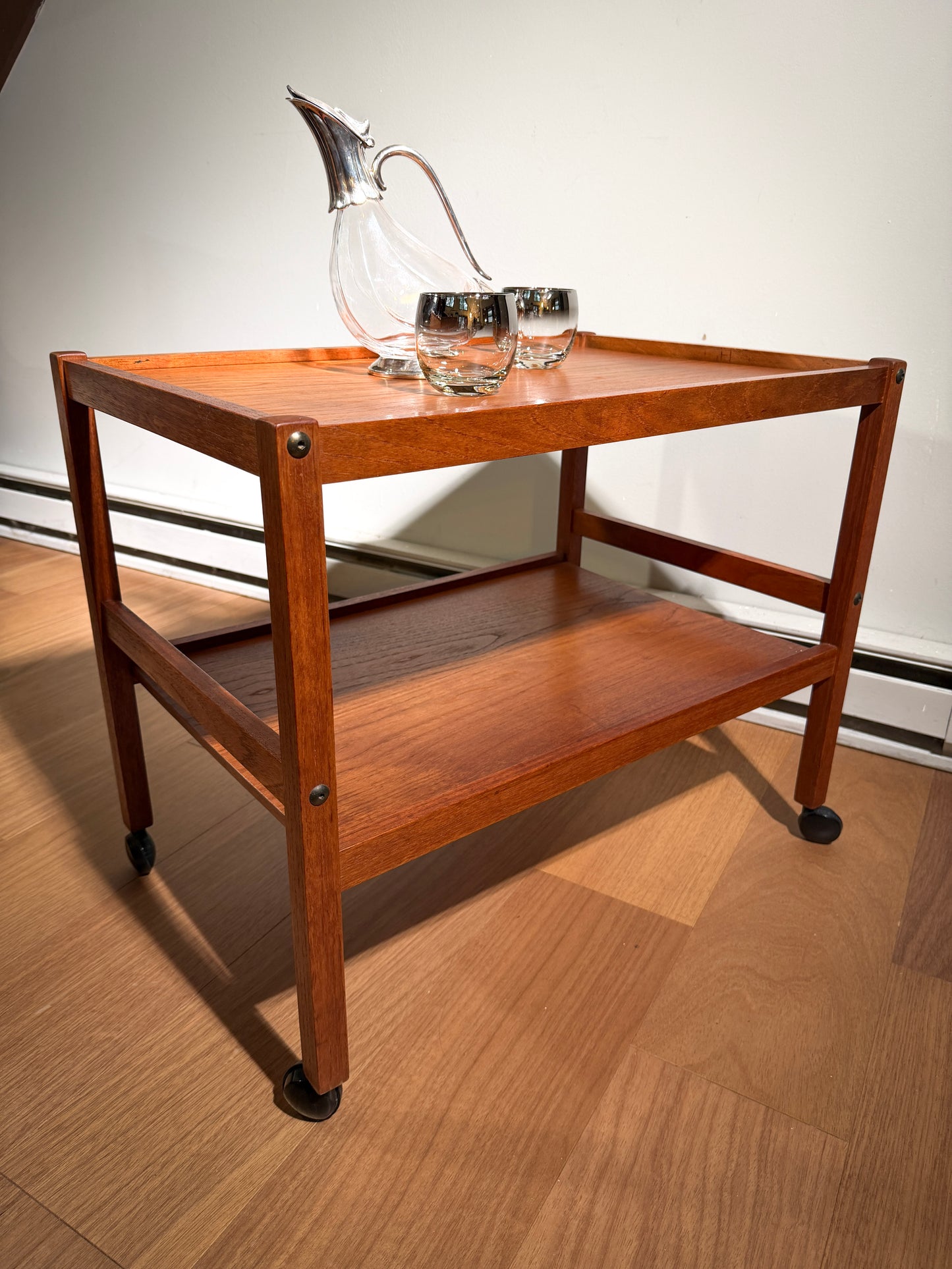 Mid-Century Danish Teak Tea Cart – BRDR Furbo Rolling Bar Cart, Two-Tier Serving Trolley