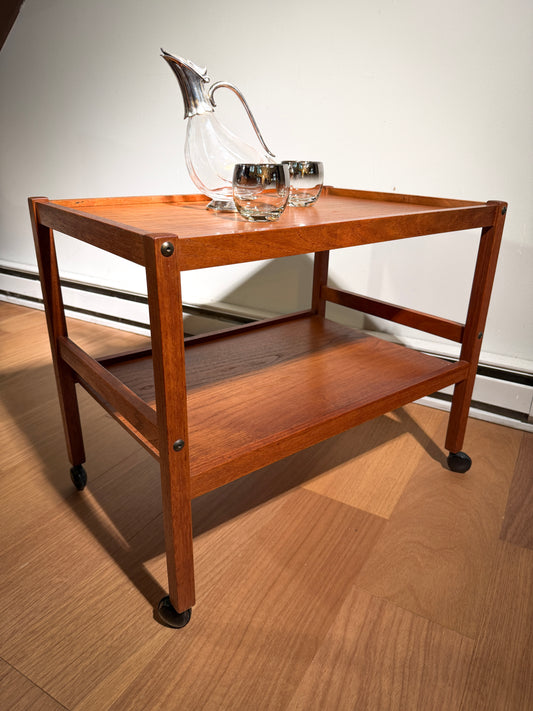 Mid-Century Danish Teak Tea Cart – BRDR Furbo Rolling Bar Cart, Two-Tier Serving Trolley