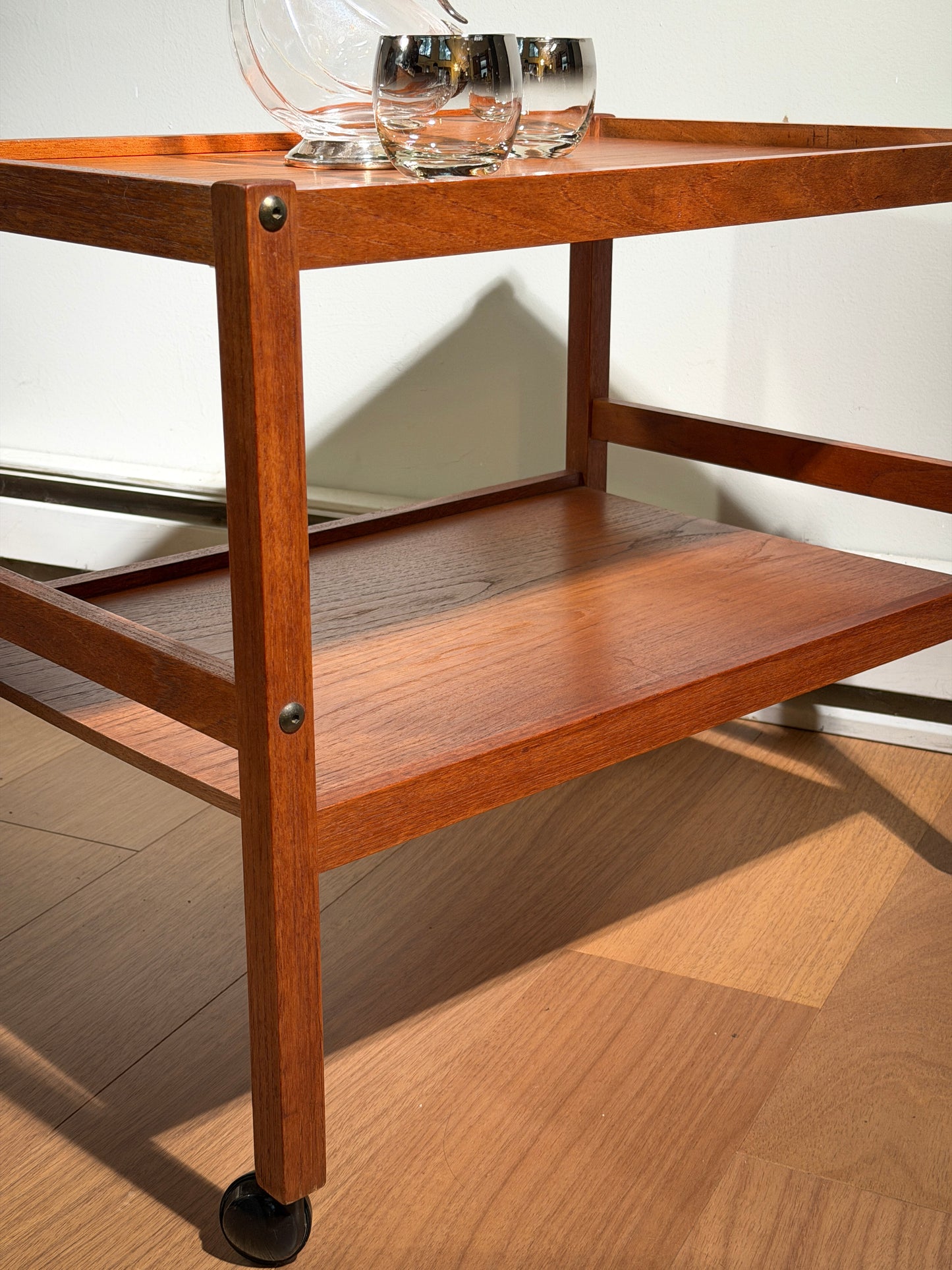 Mid-Century Danish Teak Tea Cart – BRDR Furbo Rolling Bar Cart, Two-Tier Serving Trolley