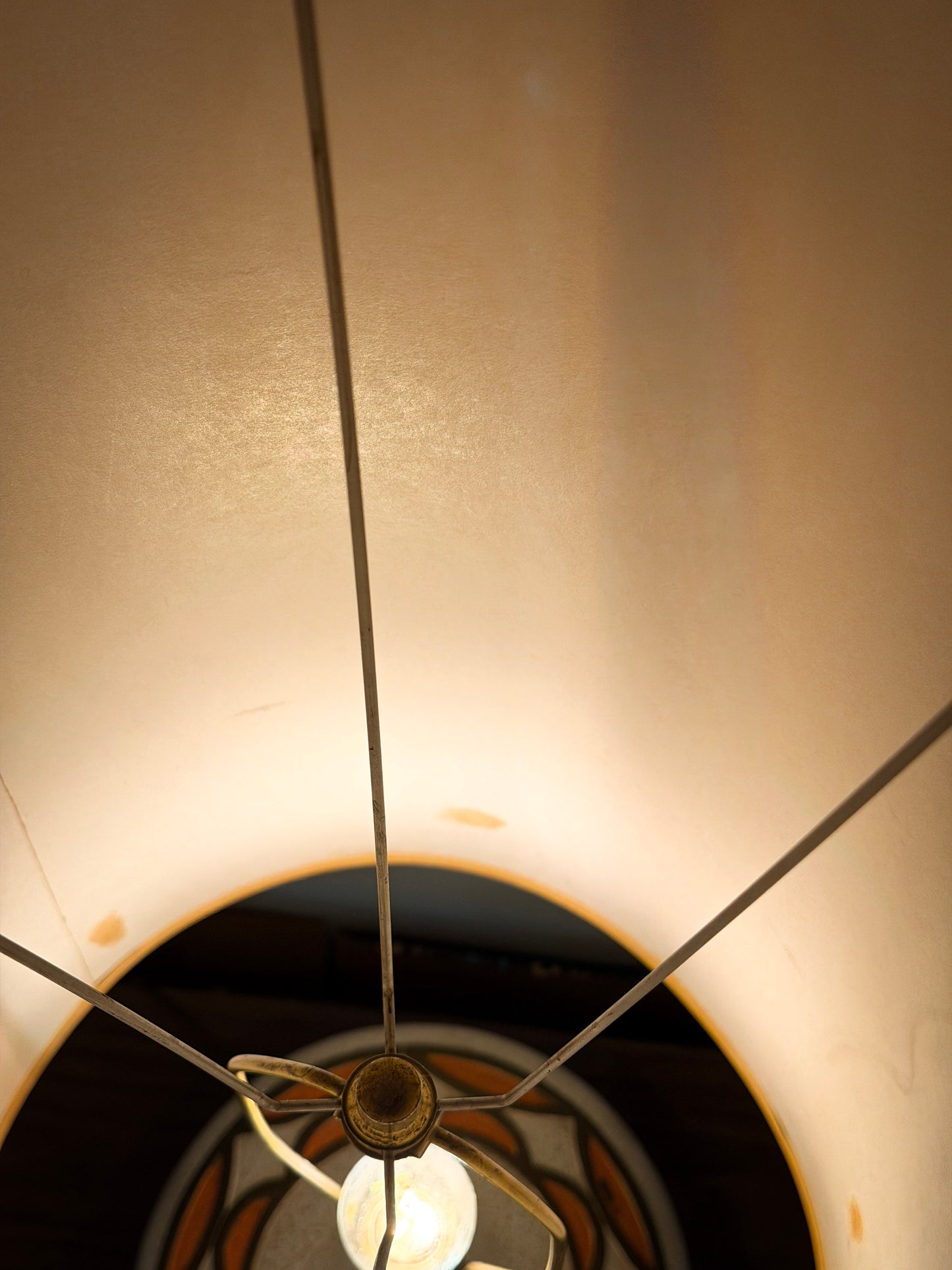 Mid-Century Atomic Ceramic Lamp – Signed L.N. Lamp with Original Tall Shade, 1950s Space Age Design