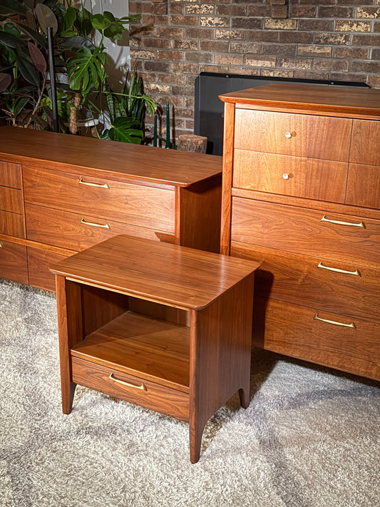 Fully Refinished Drexel “Modern” Mid Century Bedroom Set – Highboy, Nightstand