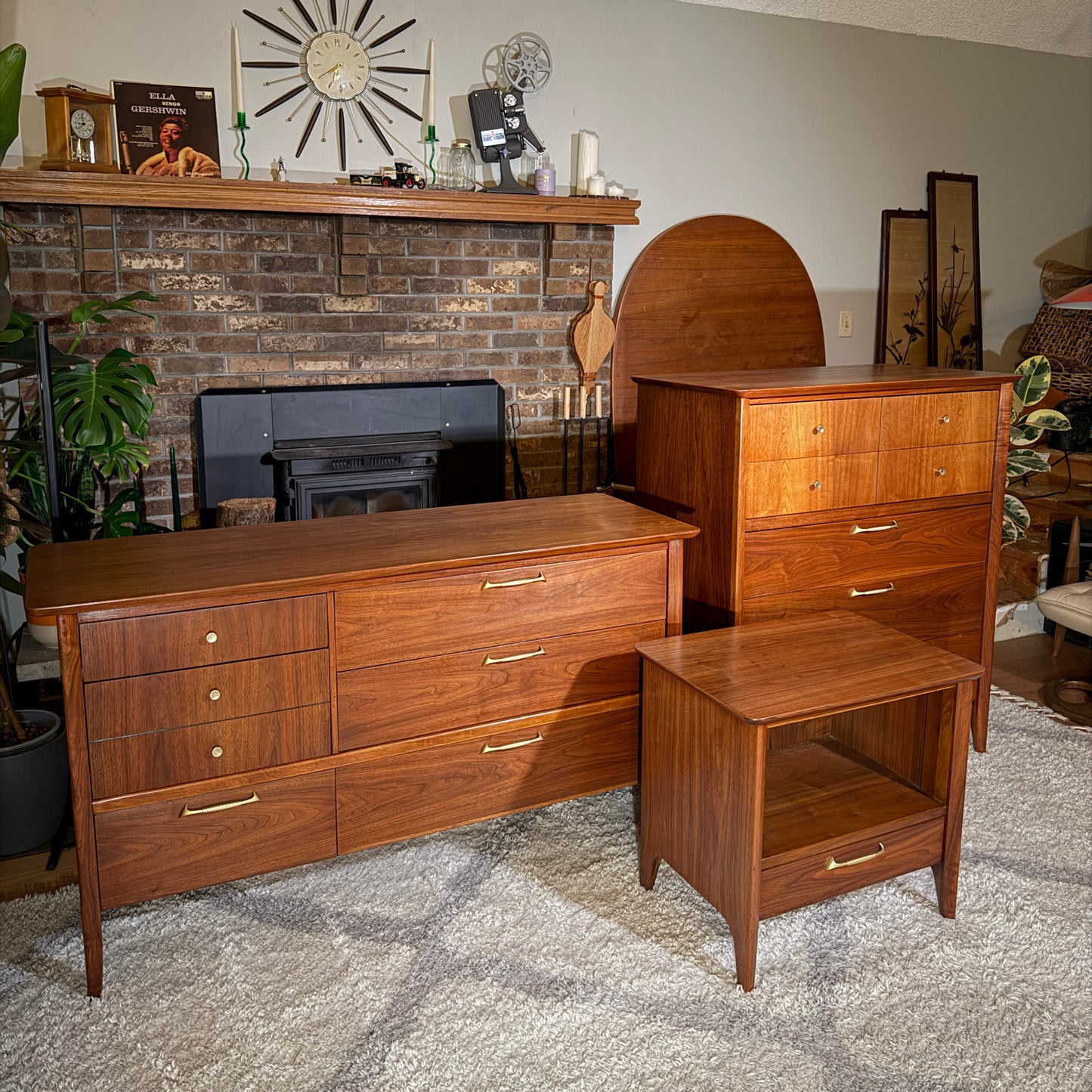 Fully Refinished Drexel “Modern” Mid Century Bedroom Set – Lowboy, Highboy, Nightstand