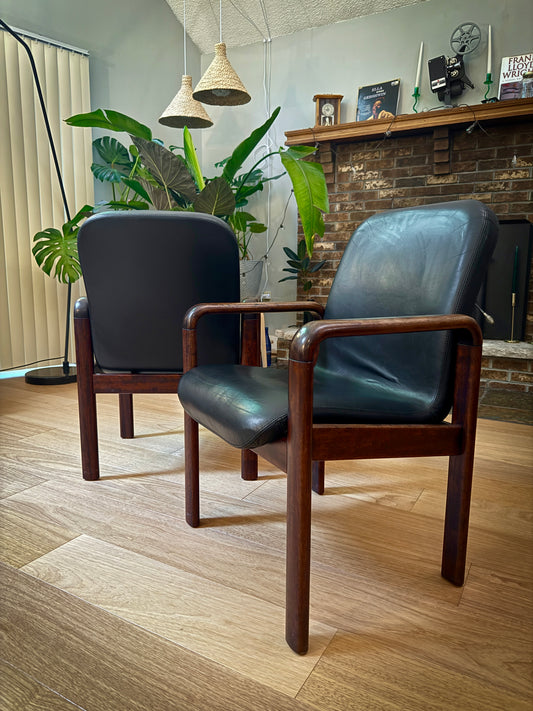 Pair of Dyrlund Danish Rosewood Armchairs – Vintage Leather Seating, Made in Denmark