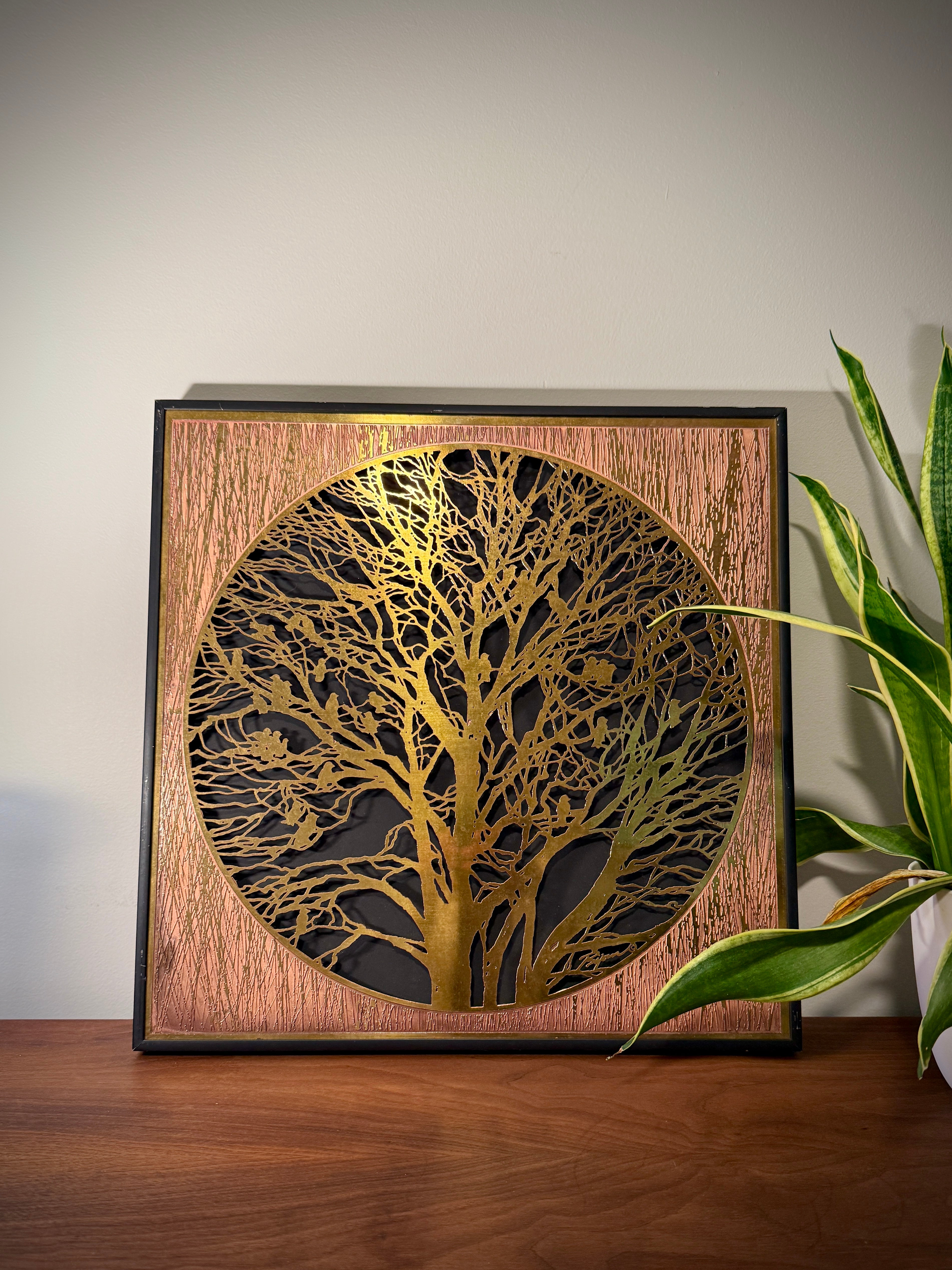 Original Signed Bijan Brass & Copper Wall Sculpture – Mid-Century