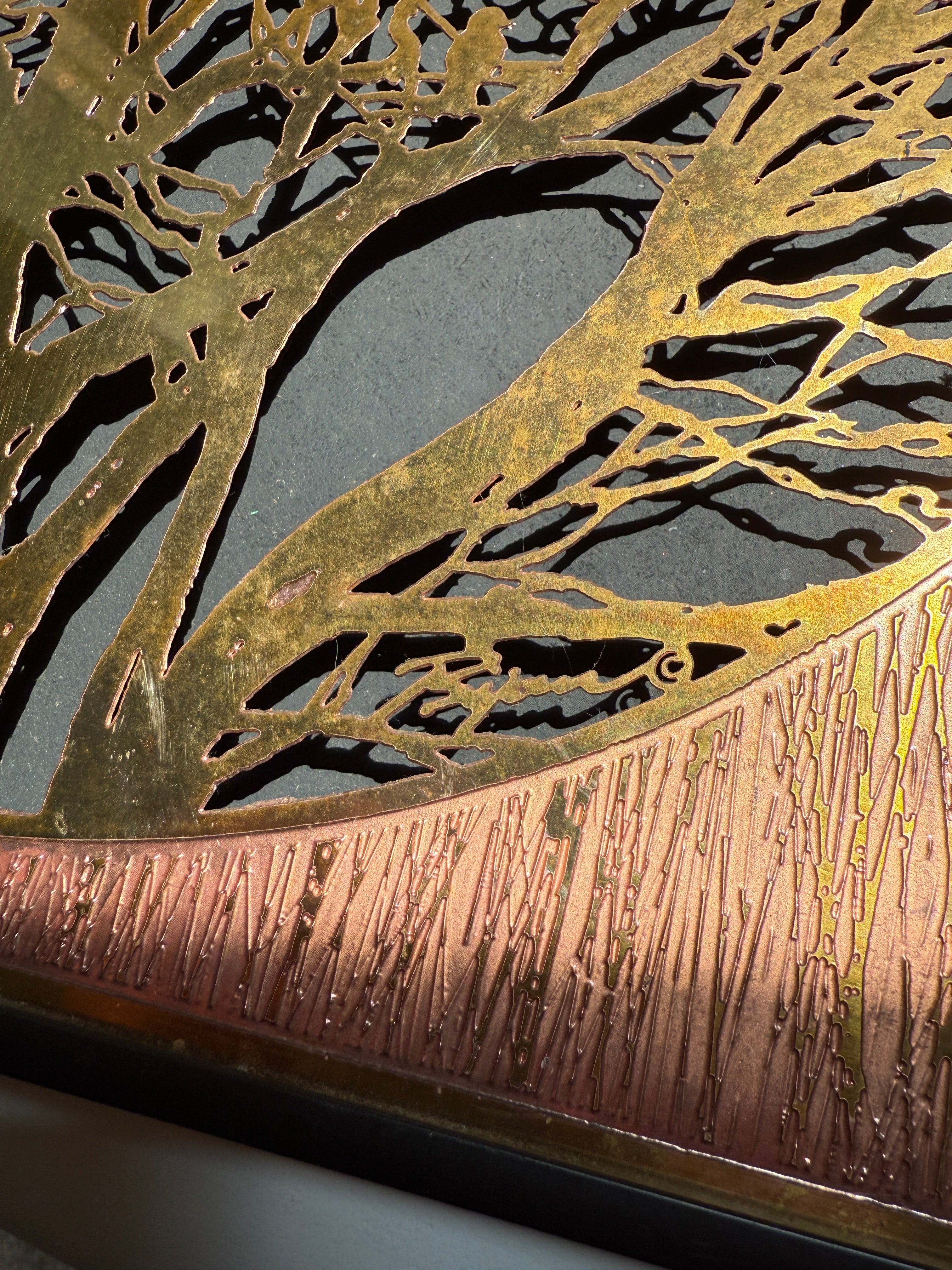Original Signed Bijan Brass & Copper Wall Sculpture – Mid-Century