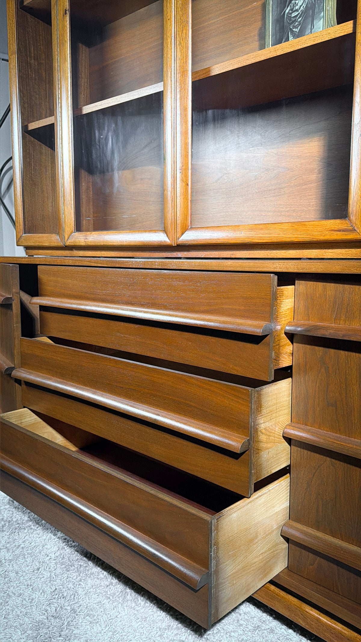 Young Manufacturing Curved Walnut Credenza with Hutch — Refinished 1960s Mid-Century Modern