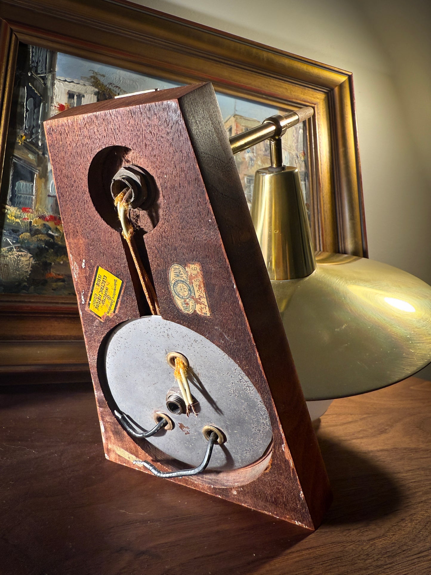 Mid-Century Danish Wall Lamp in Teak, Brass & Frosted Glass