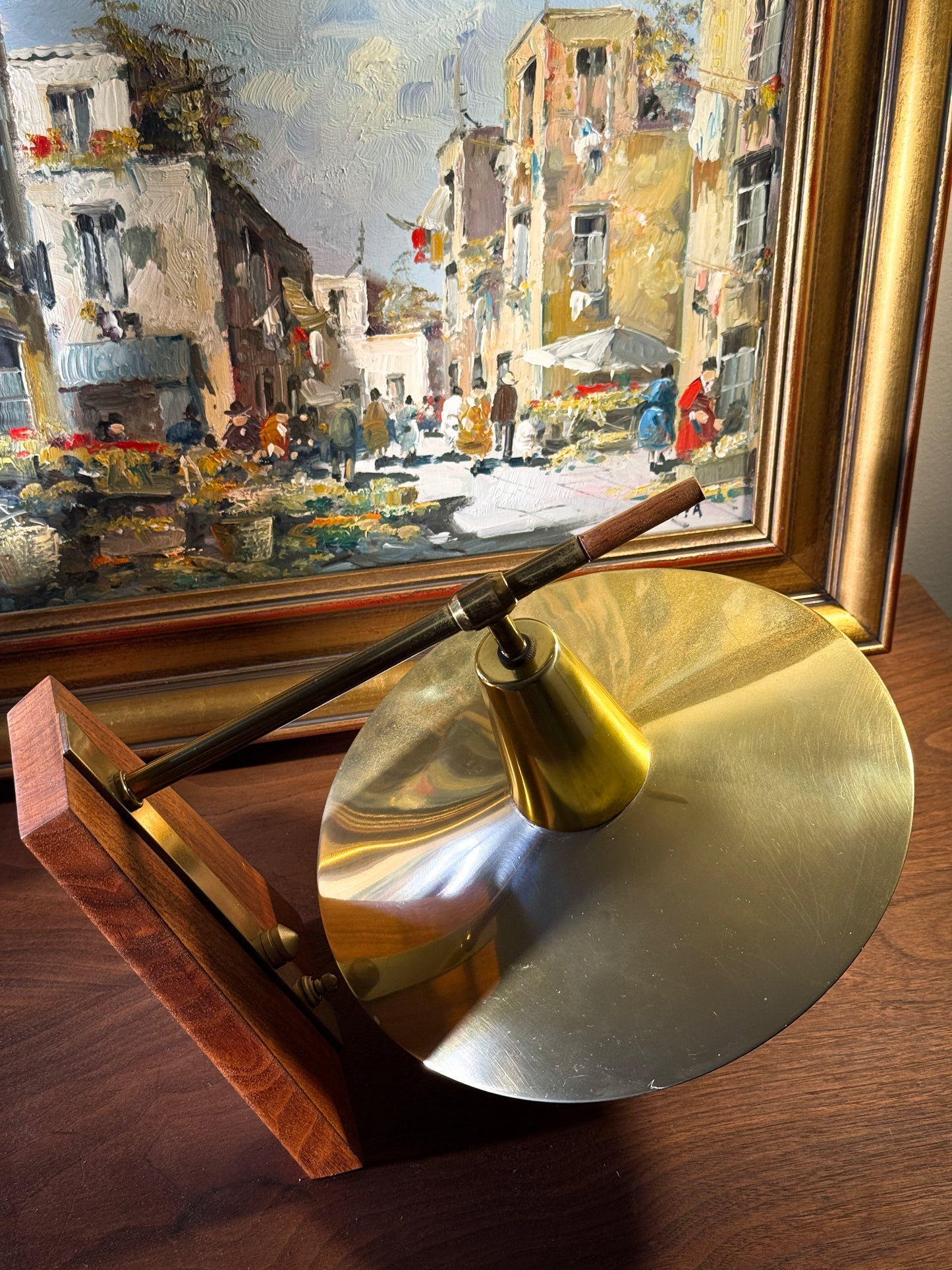 Mid-Century Danish Wall Lamp in Teak, Brass & Frosted Glass