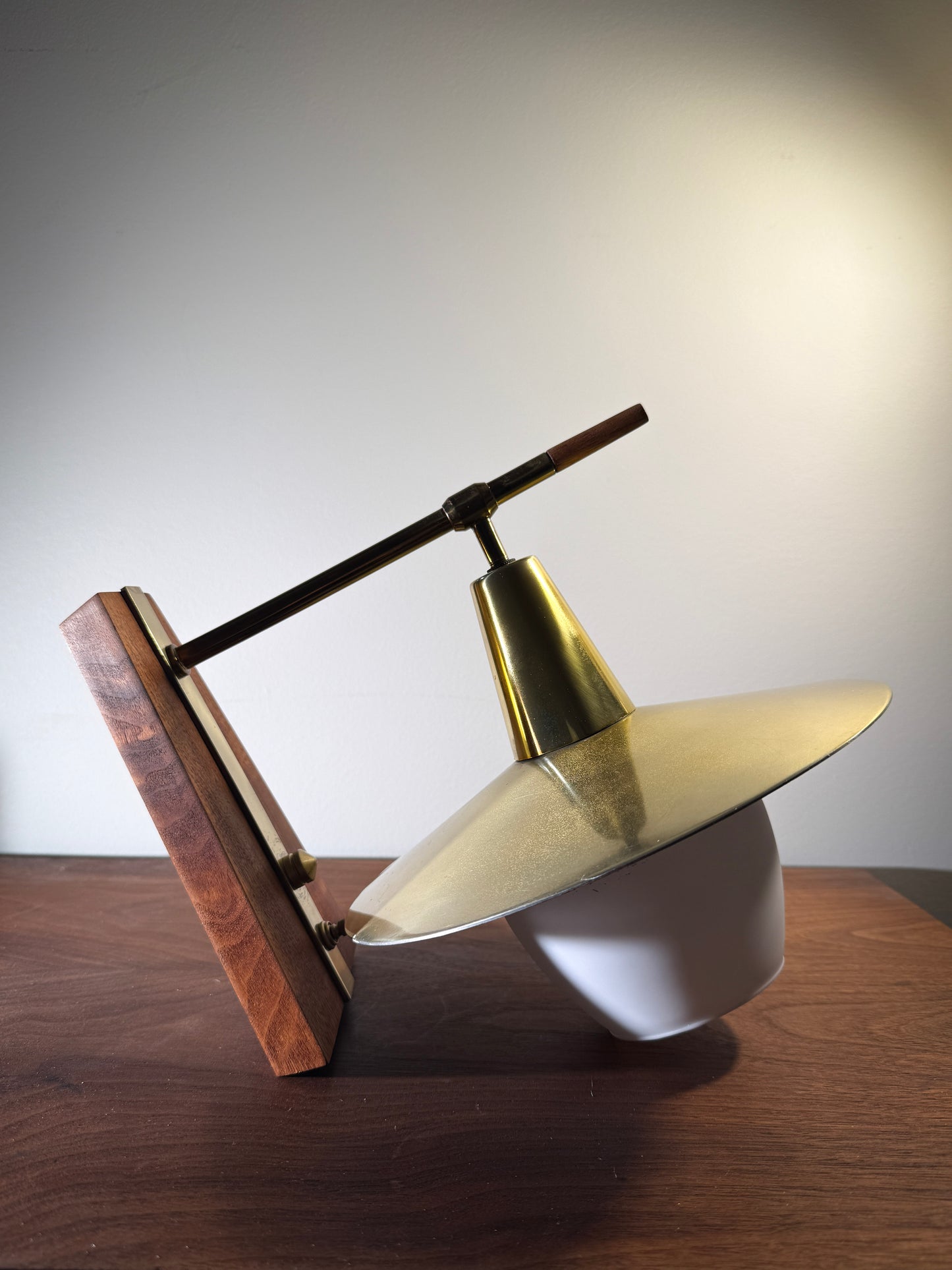 Mid-Century Danish Wall Lamp in Teak, Brass & Frosted Glass