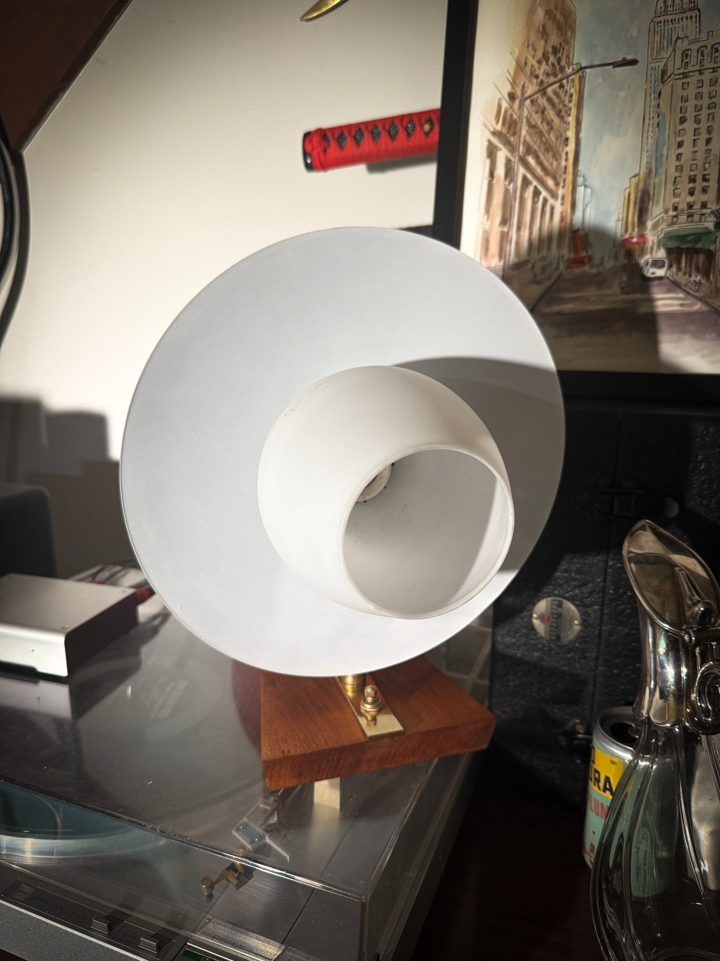 Mid-Century Danish Wall Lamp in Teak, Brass & Frosted Glass
