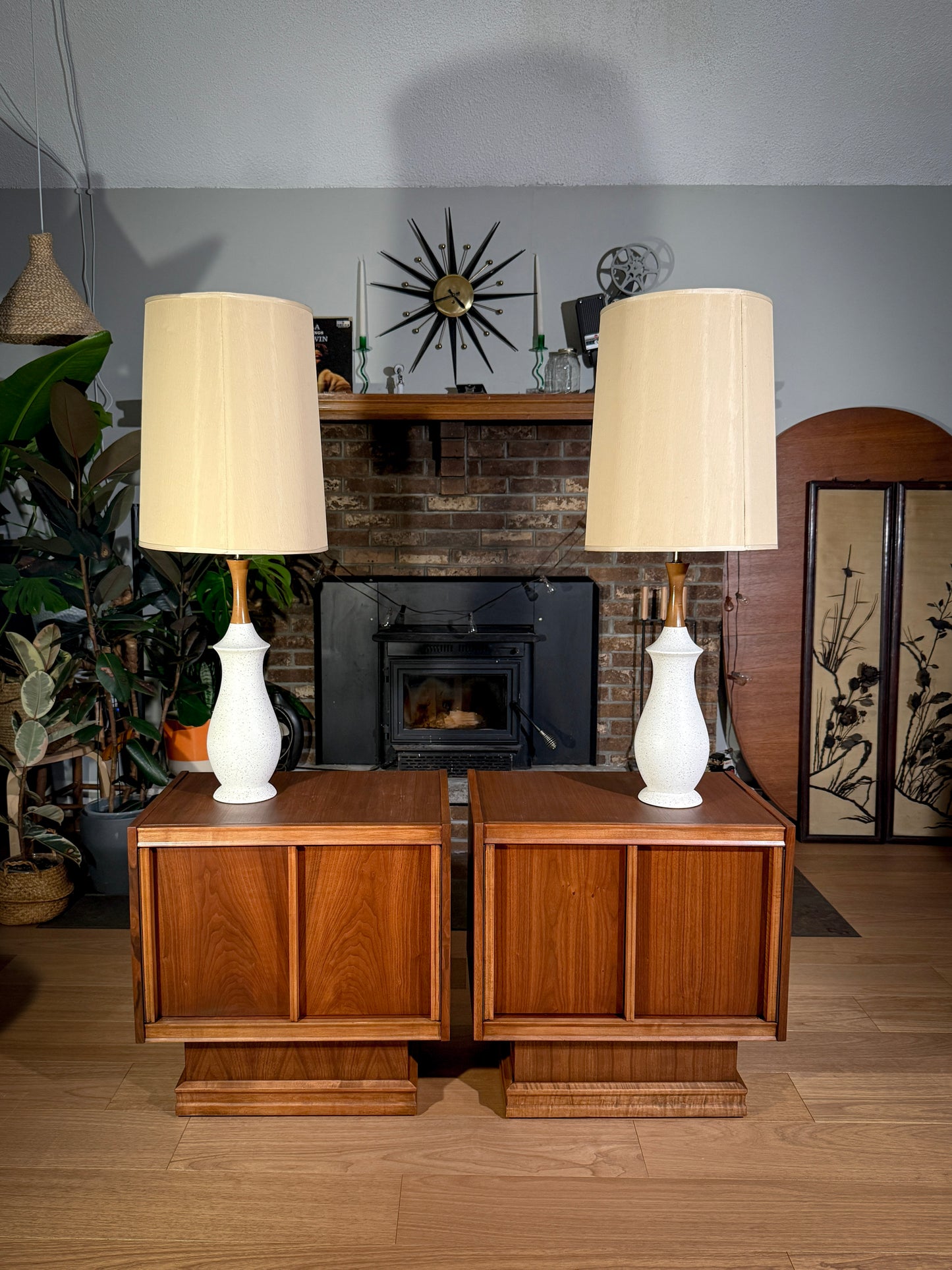 Pair of Mid-Century Walnut Nightstands – Tobago Furniture Canada, Brutalist Sculpted Front, Vintage End Tables