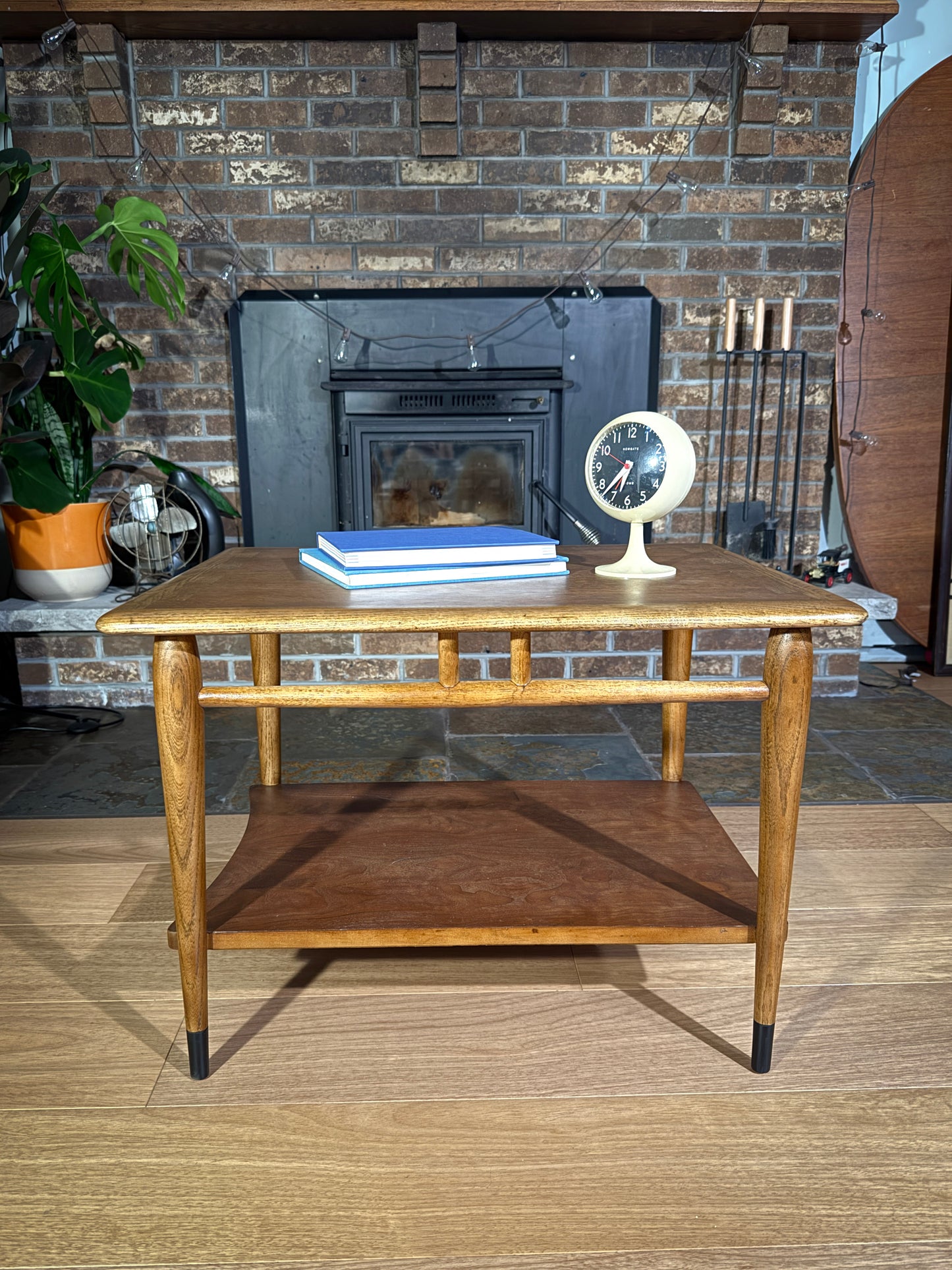 Refinished Lane Acclaim Coffee Table – Mid-Century Modern Walnut & Ash Two-Tier End Table, Dovetail Inlay