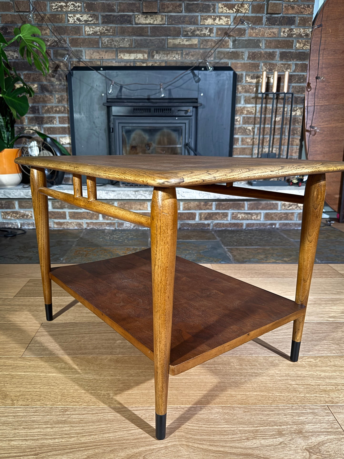 Refinished Lane Acclaim Coffee Table – Mid-Century Modern Walnut & Ash Two-Tier End Table, Dovetail Inlay