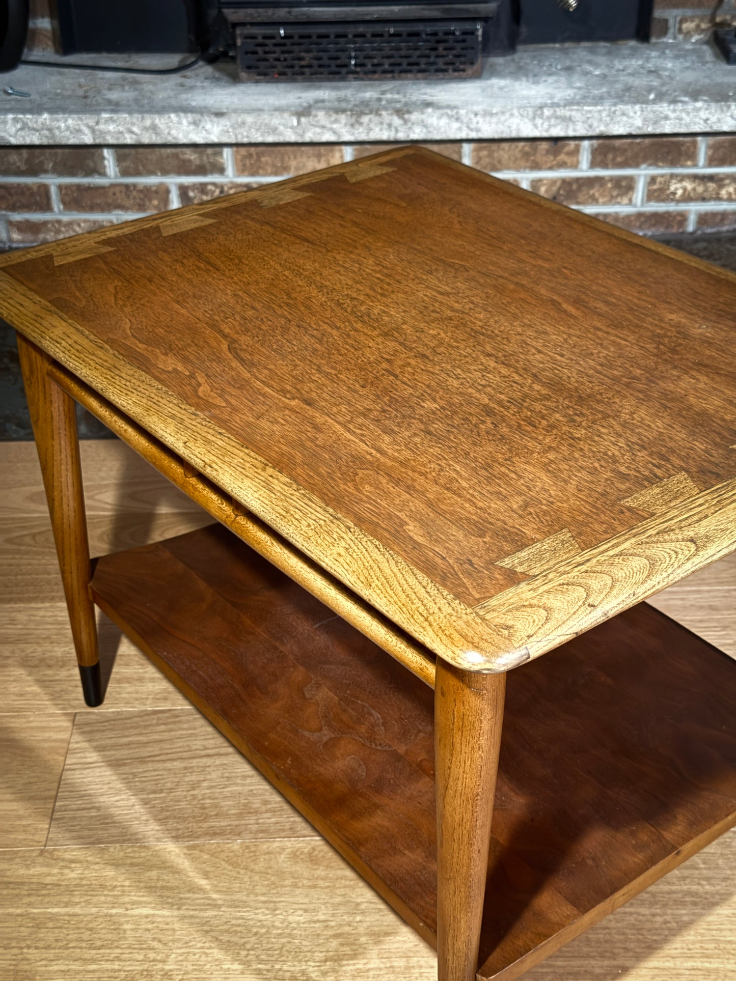 Refinished Lane Acclaim Coffee Table – Mid-Century Modern Walnut & Ash Two-Tier End Table, Dovetail Inlay
