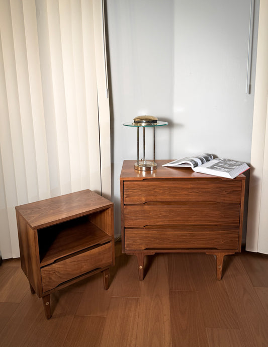 Stanley Furniture Walnut Chest of Drawers & Nightstand — Refinished 1960s Mid-Century Modern