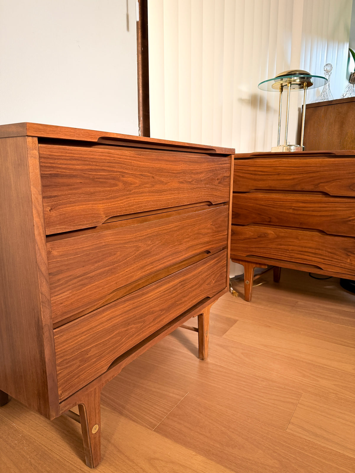 Stanley Furniture Walnut Chest of Drawers & Nightstand — Refinished 1960s Mid-Century Modern