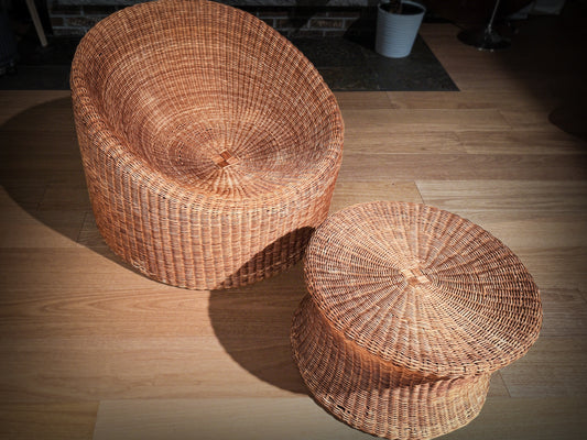 Eero Aarnio Elephant Boot Chair – Rattan Lounge & Ottoman, 1960s Stendig